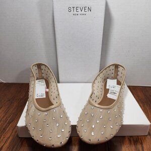 BCBG MAX AZRIA Nude Sparkle Rhinestone Strass Semi-Transparent Mesh Flats